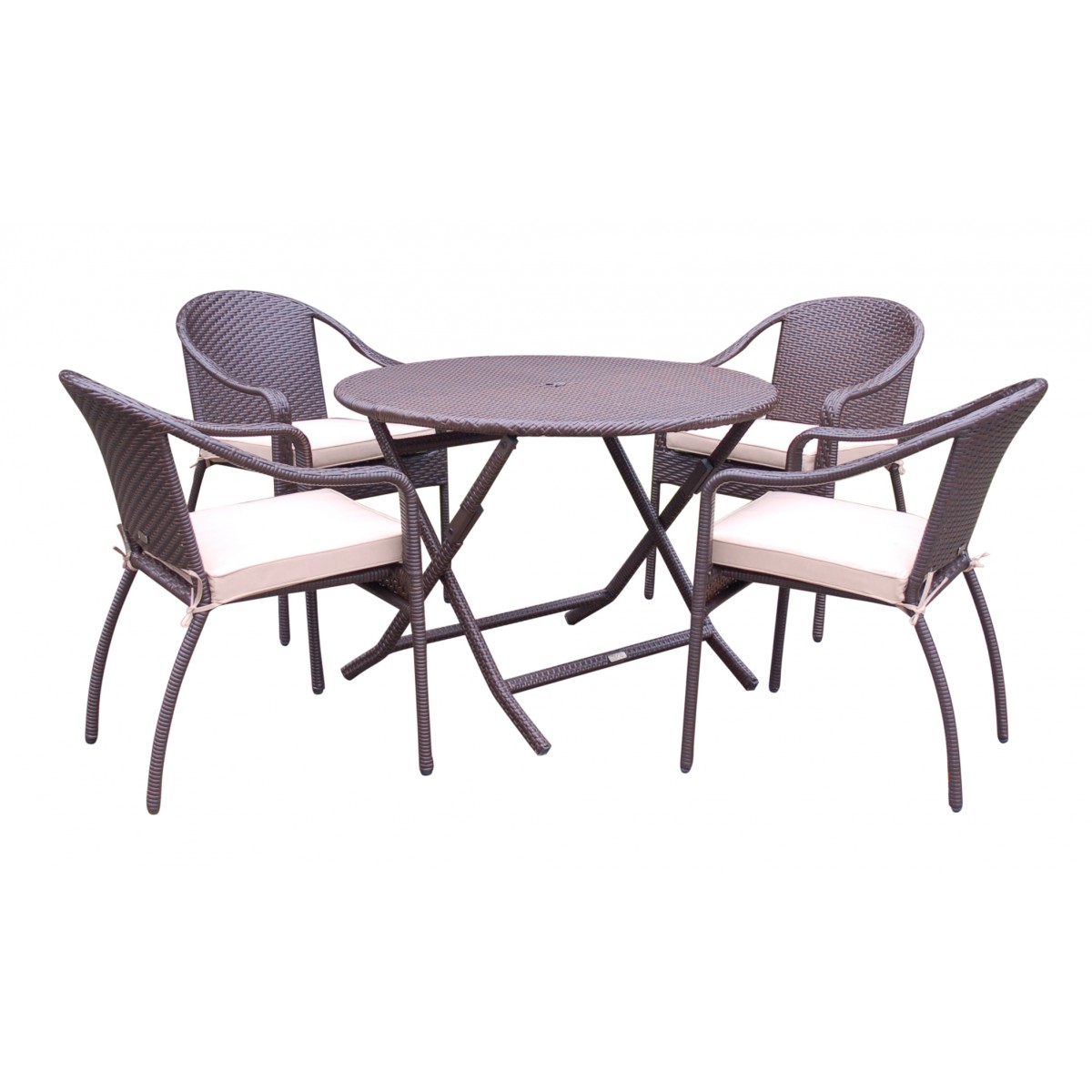 5pcs Cafe Curved Back Chairs and Folding Wicker Table Dining Set - Tan ...
