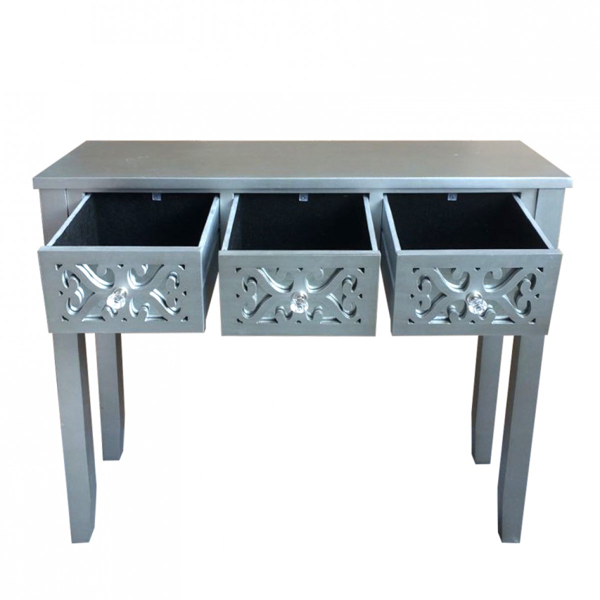 32 Inch H Grey Wooden 3 Drawer Console Table