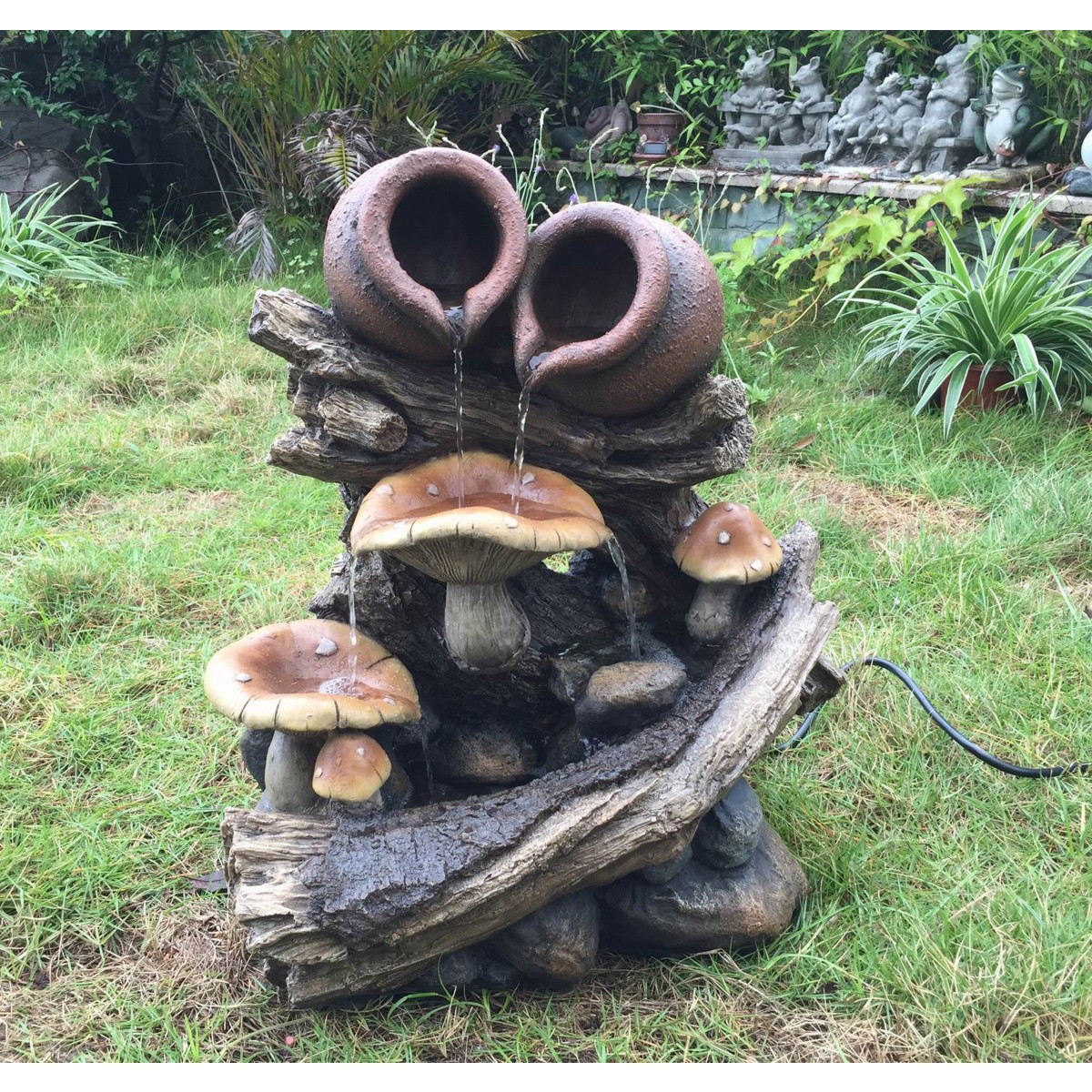 Pots On Wood Stump Water Fountain