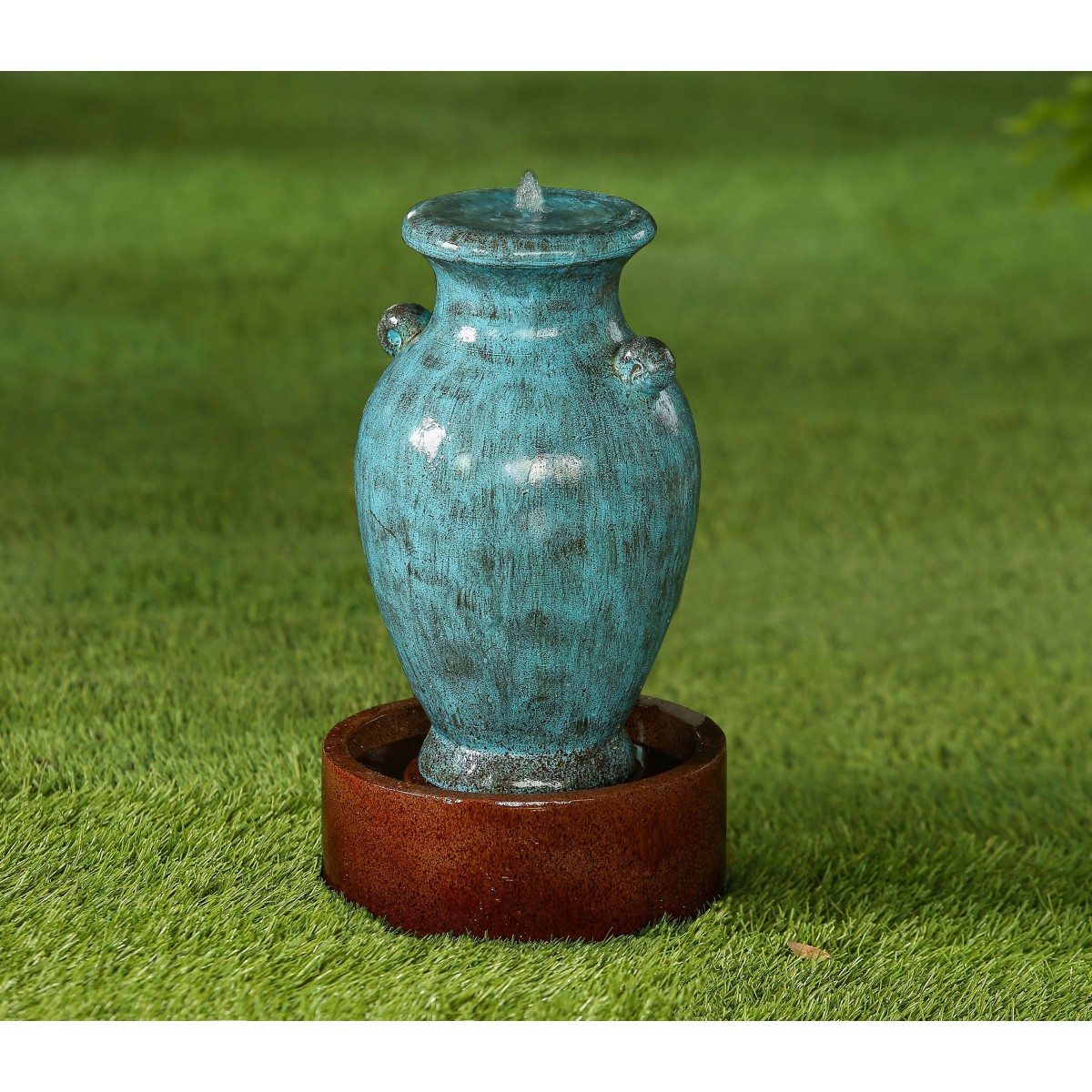 Turquoise Vase Water Fountain with Brown Base