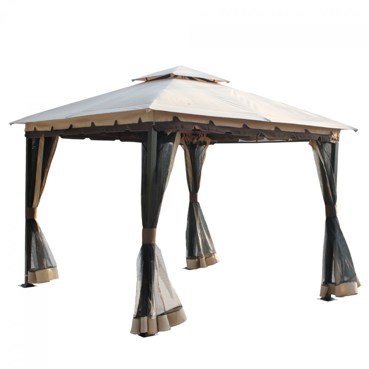10' x 10 'Metal Gazebo With Double Roof And Netting
