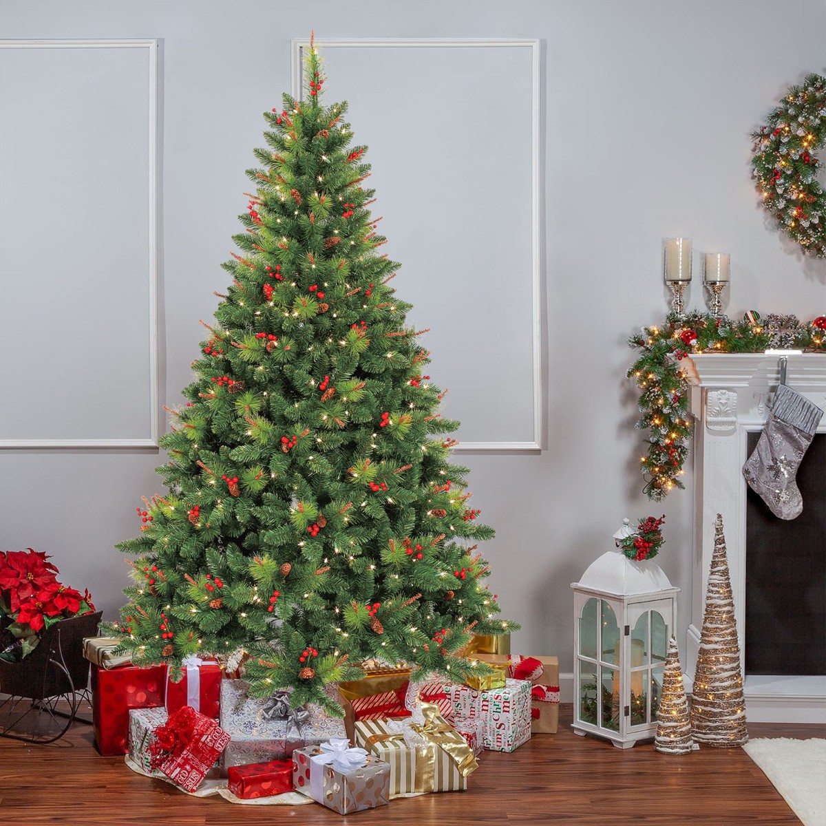 7 Feet. Pre-Lit Berrywood Pine Artificial Christmas Tree