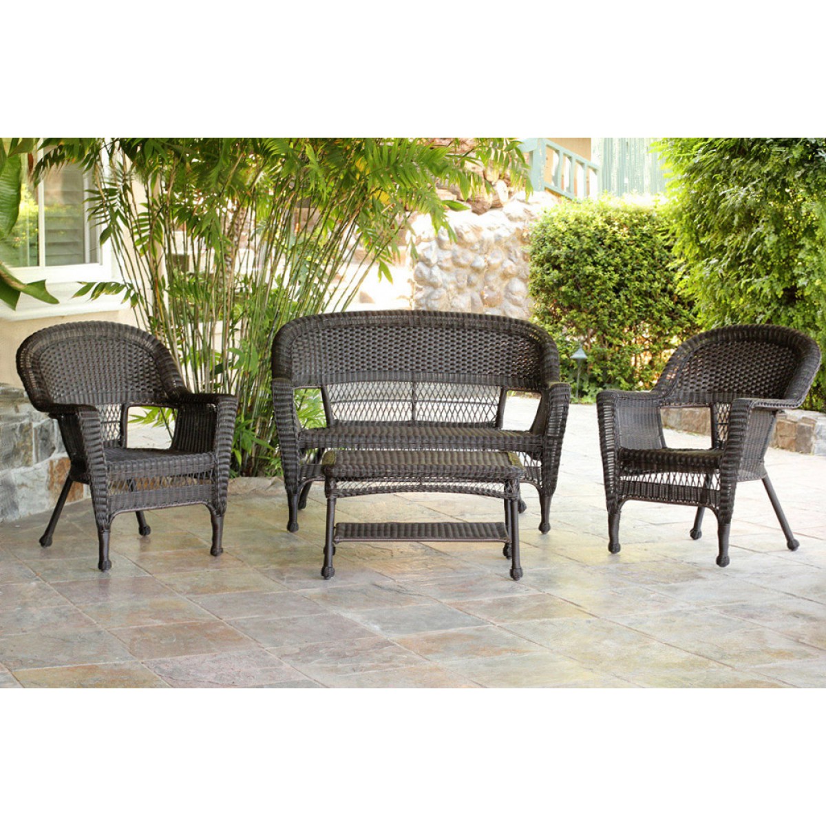 4pc Espresso Wicker Conversation Set Without Cushion