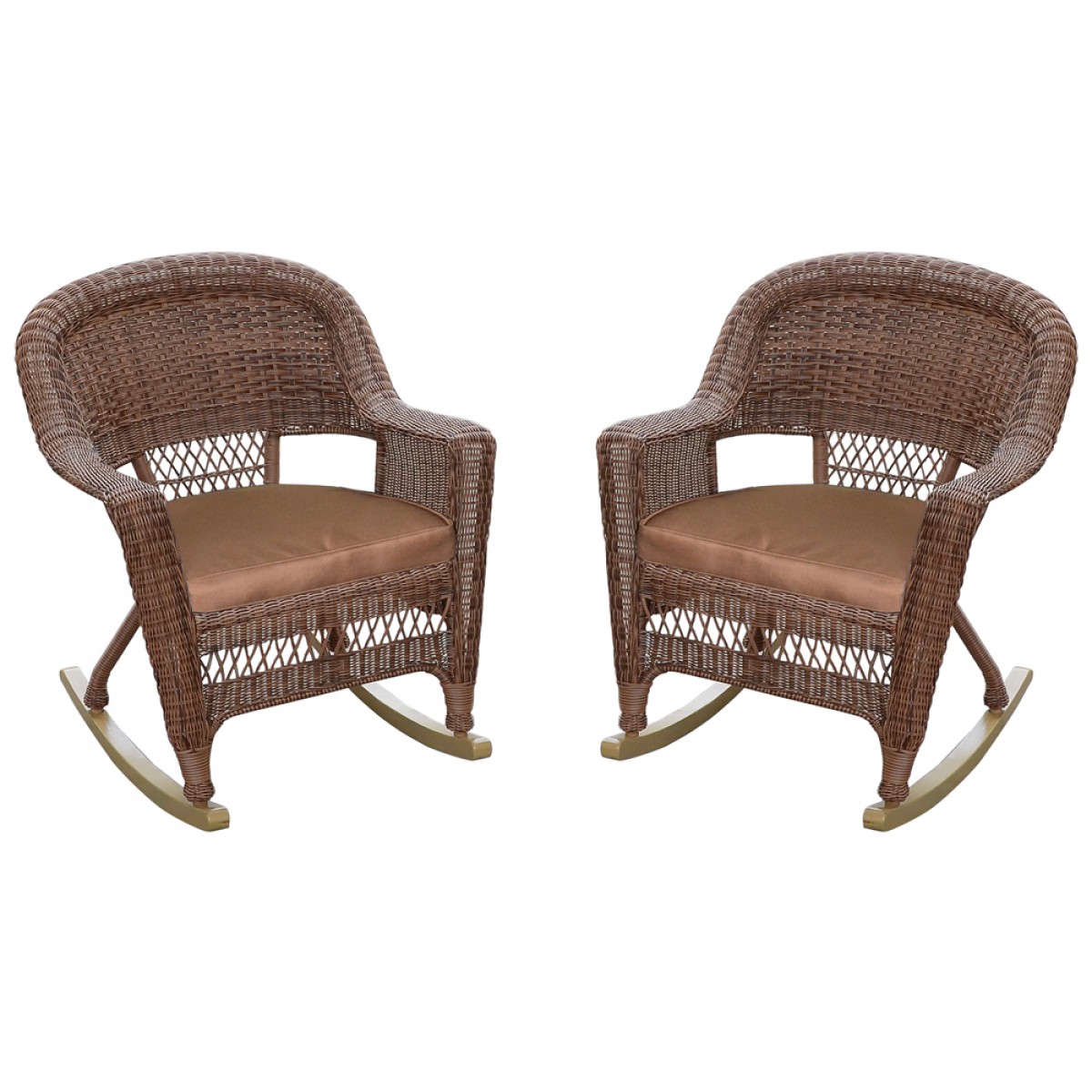 Honey Rocker Wicker Chair with Brown Cushion - Set of 2