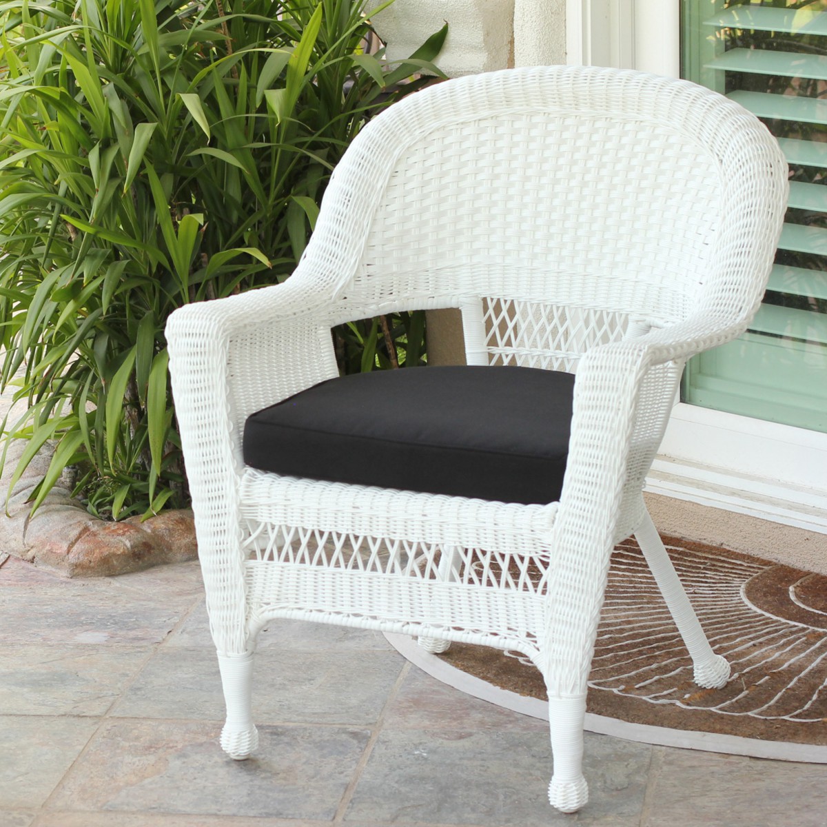White Wicker Chair With Black Cushion