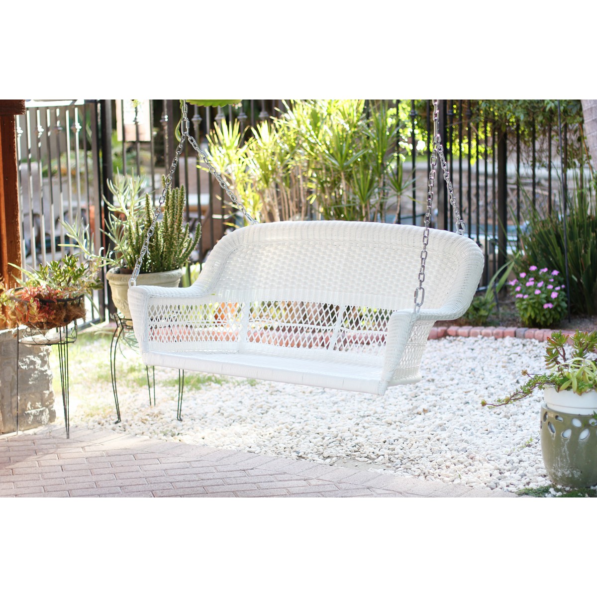 White Resin Wicker Porch Swing