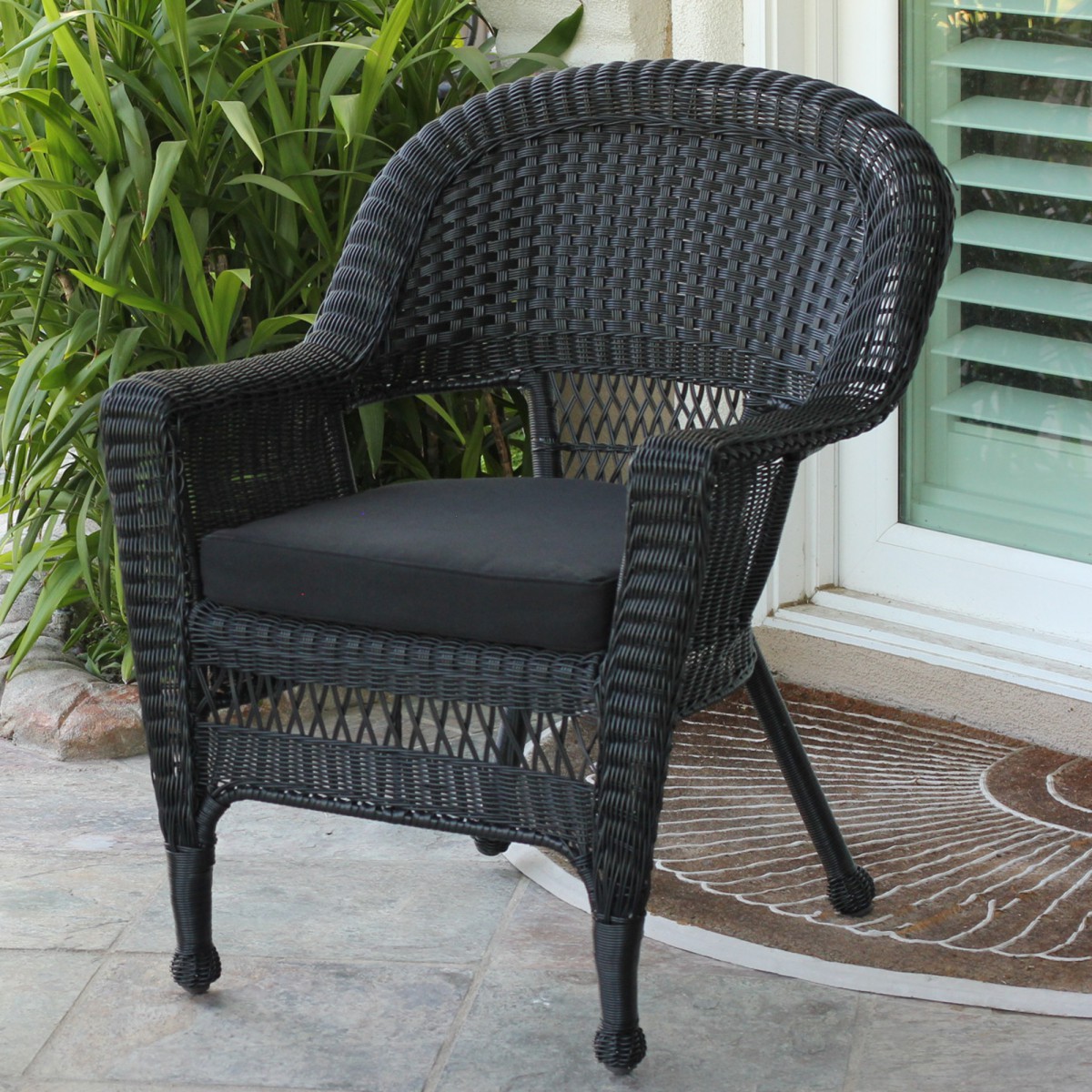 Black Wicker Chair With Black Cushion