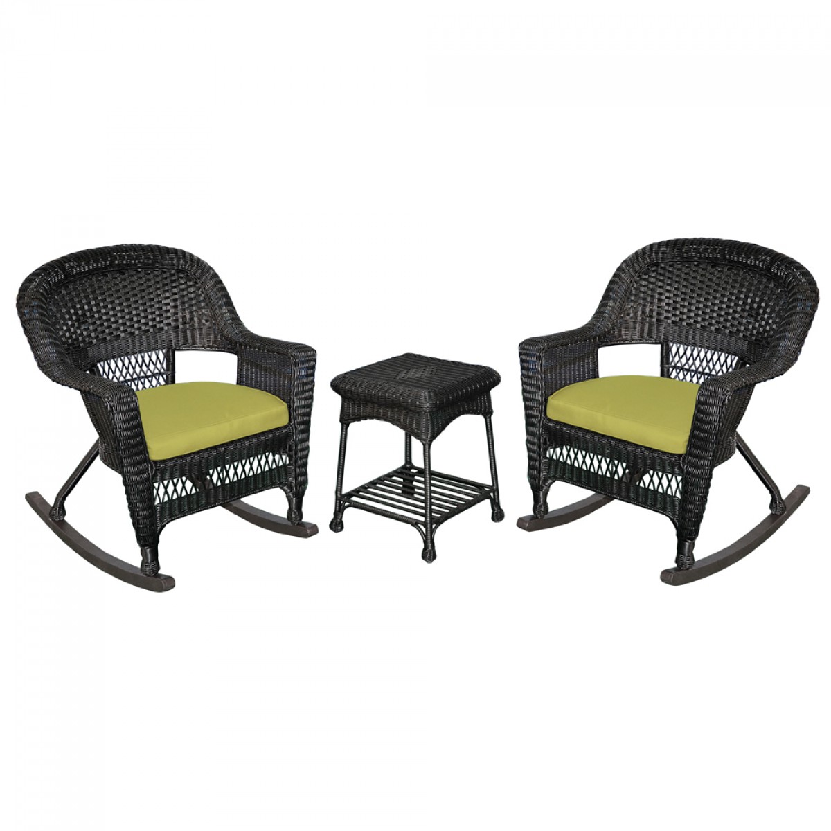 Black Jeco 3 Piece Wicker Chair And End Table Set Without Cushion Chairs