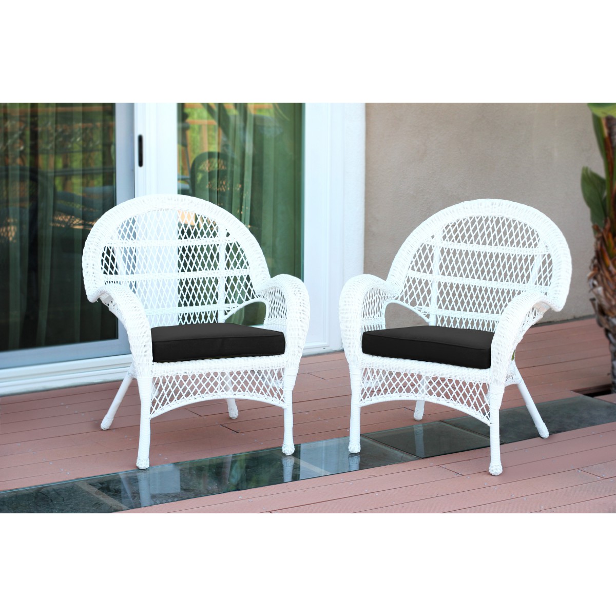 Santa Maria White Wicker Chair with Black Cushion Set of 2