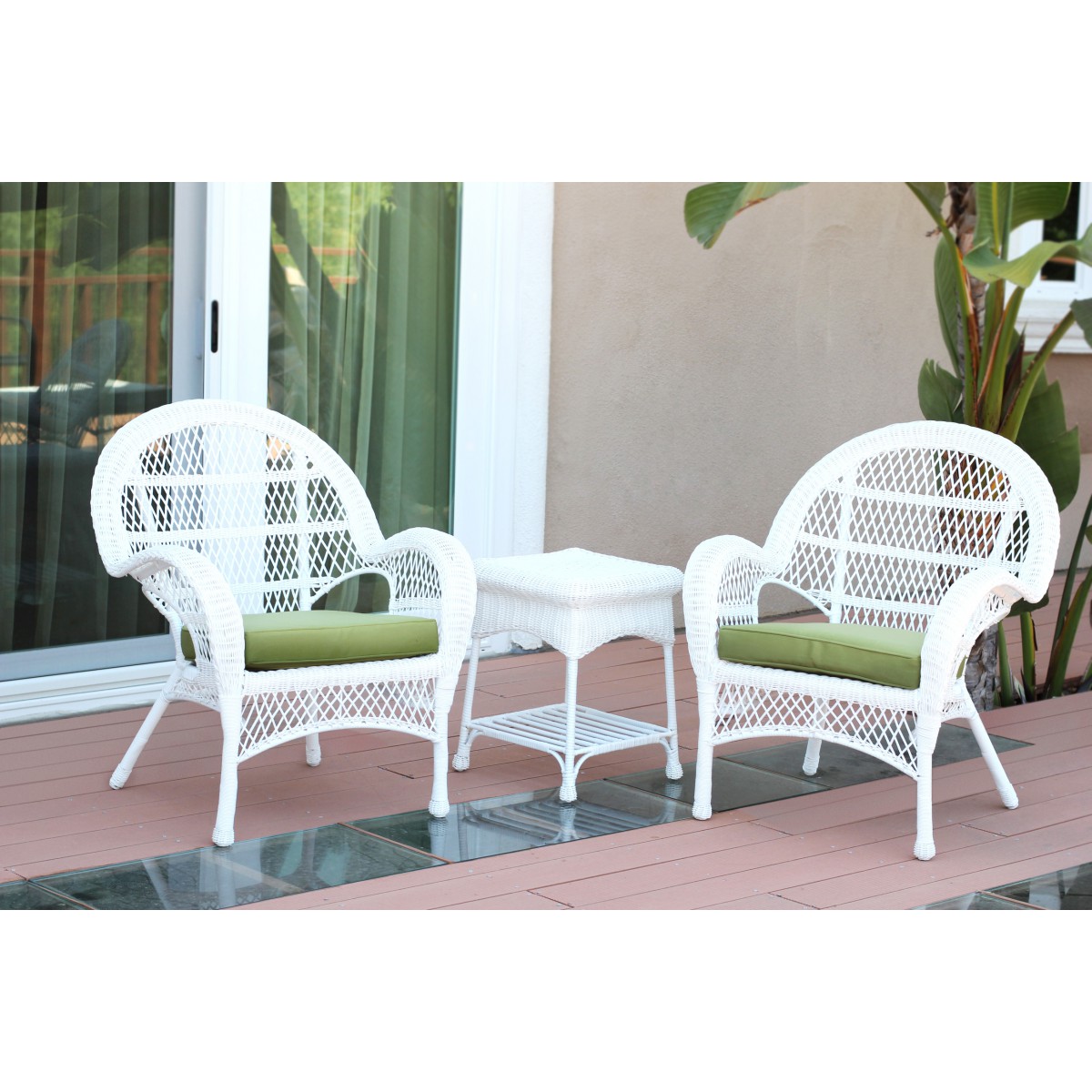 Santa Maria White Wicker Chair And End Table Set Saga Green Cushions