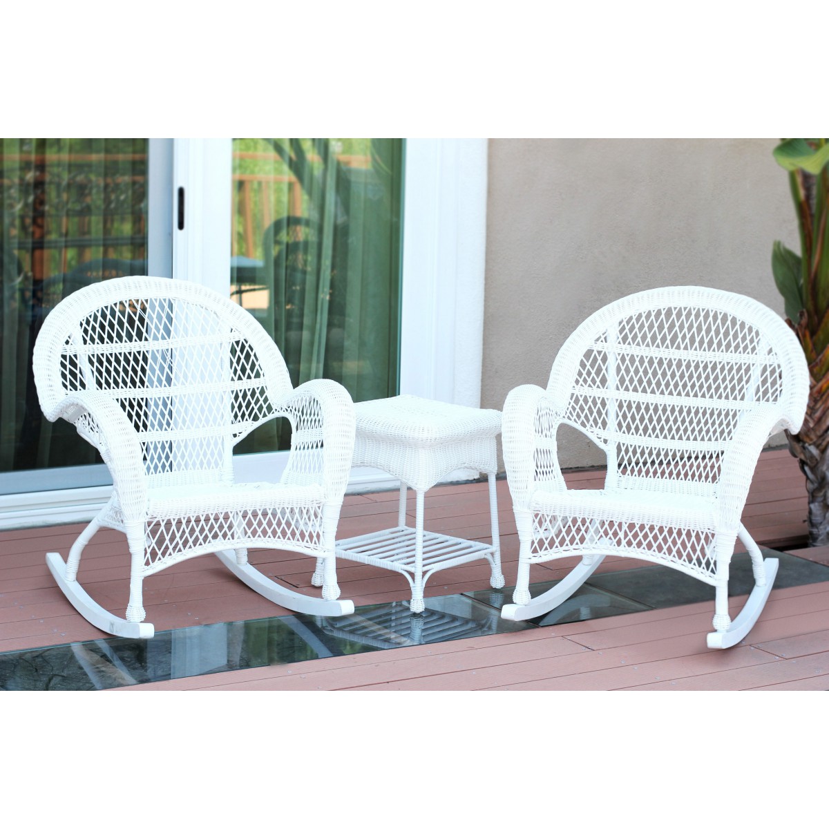 3pc Santa Maria White Rocker Wicker Chair Set Without Cushion