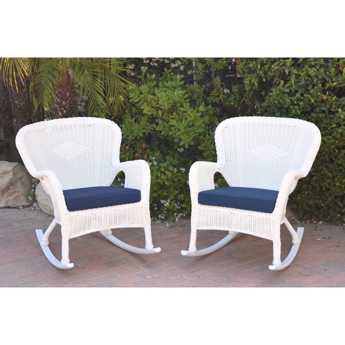 Set of 2 Windsor White Resin Wicker Rocker Chair with Midnight