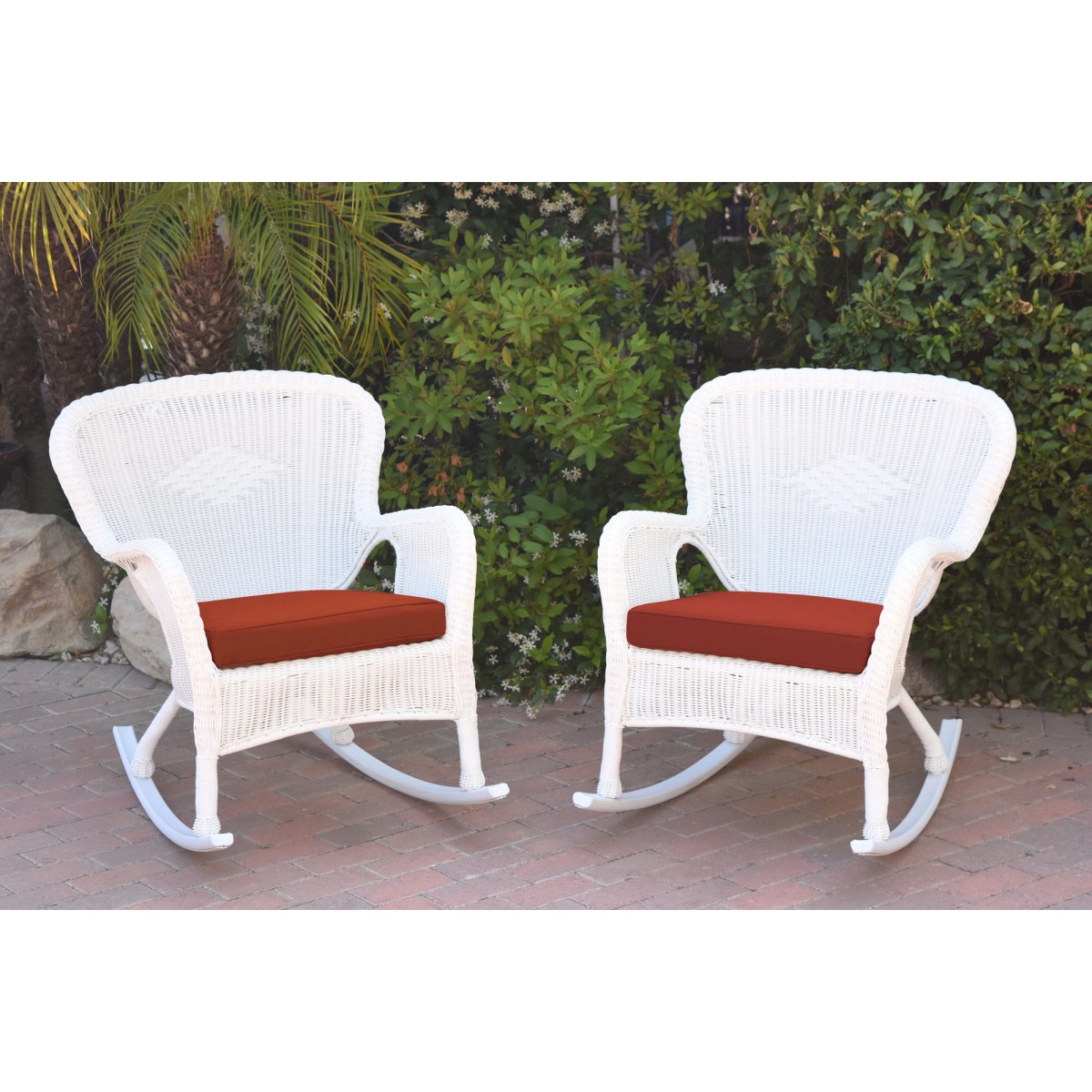 White resin wicker shop rocking chair