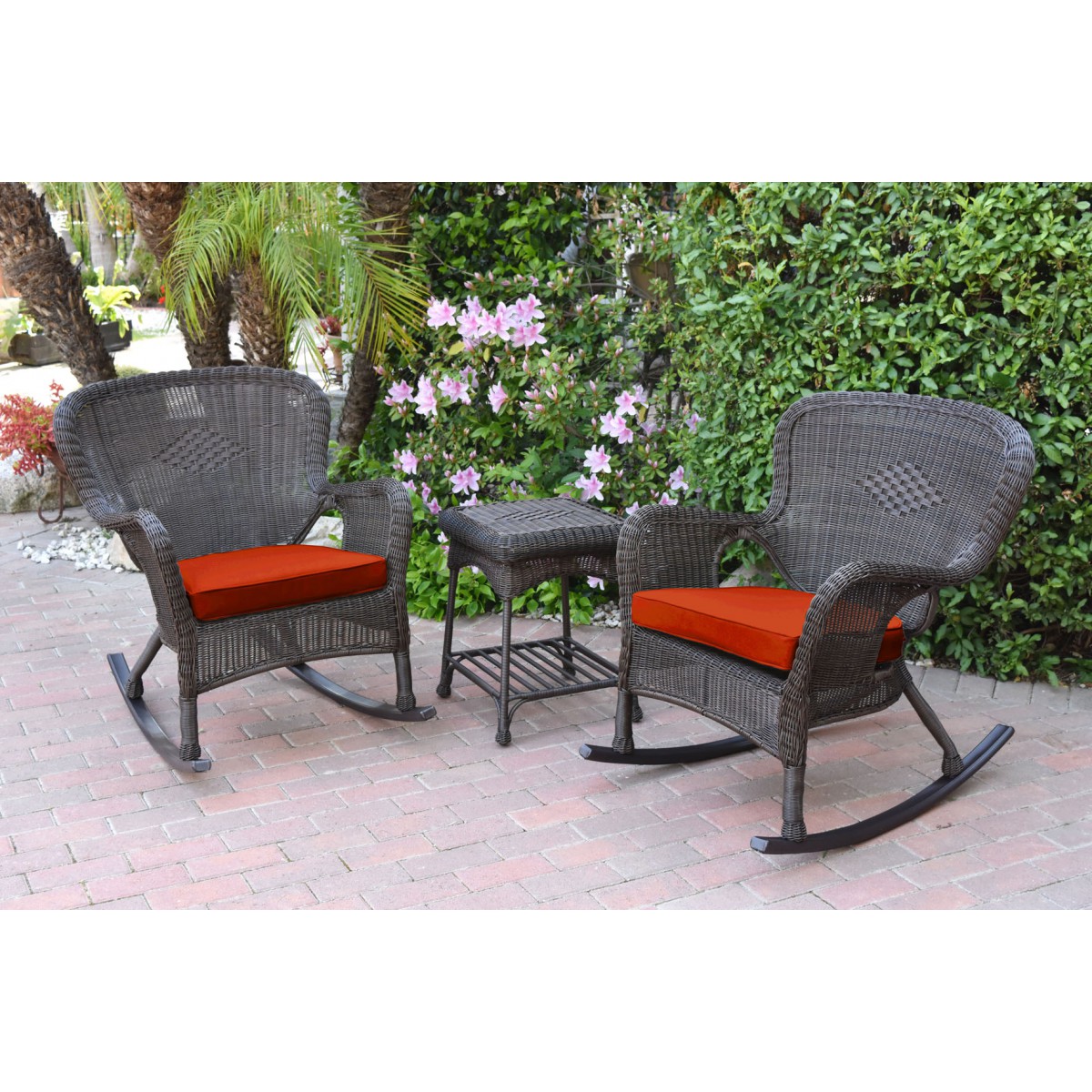Windsor Espresso Wicker Rocker Chair And End Table Set With Red More Views