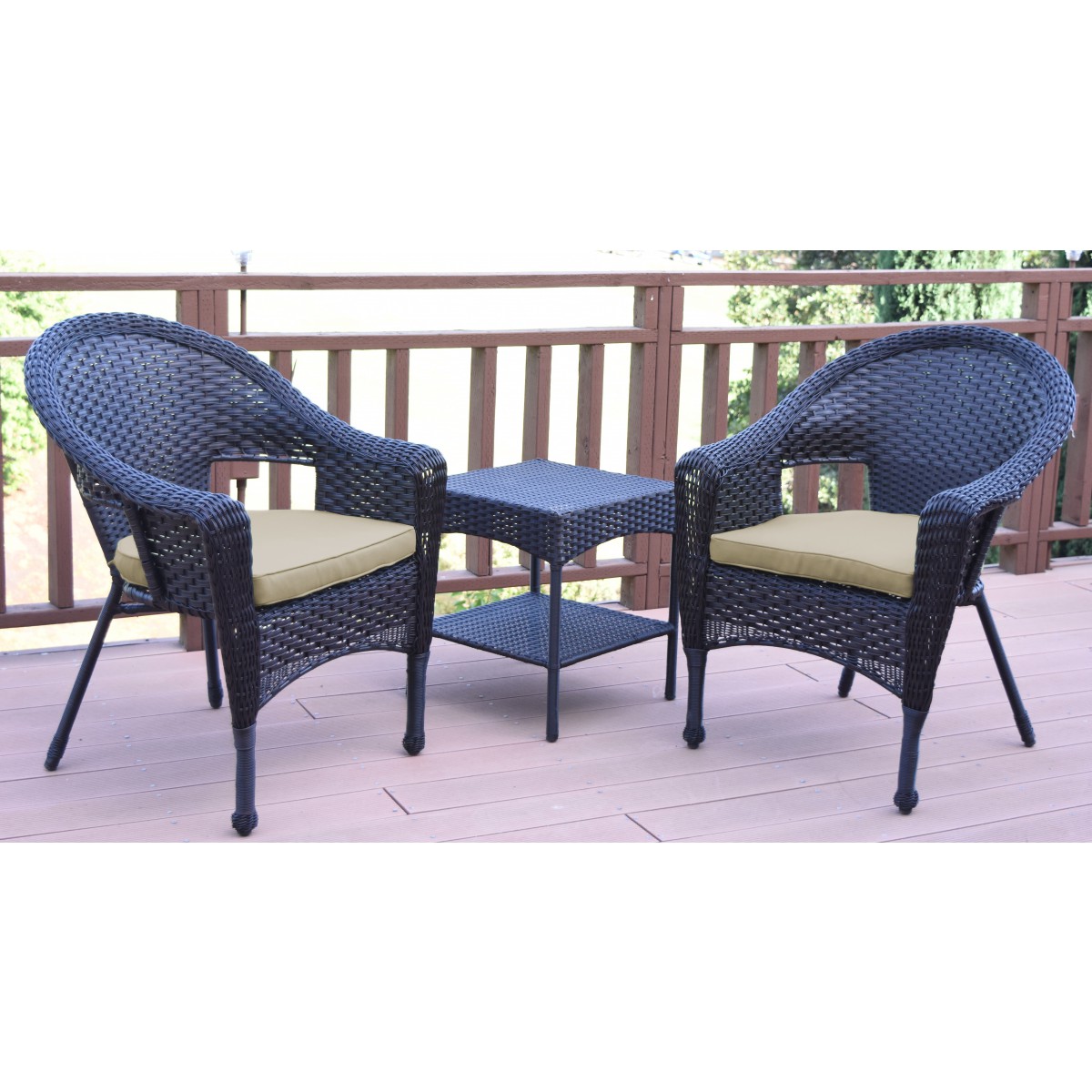 Set of 3 Espresso Resin Wicker Clark Single Chair with 2 inch Tan