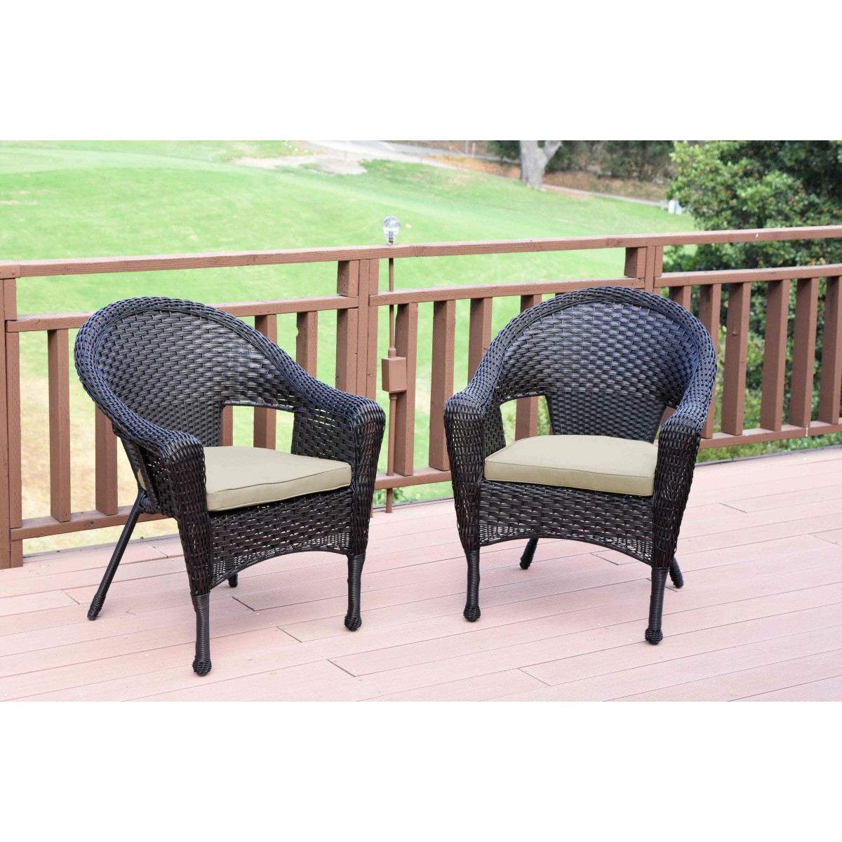 Set of 2 Resin Wicker Clark Single Chair with Tan Cushion