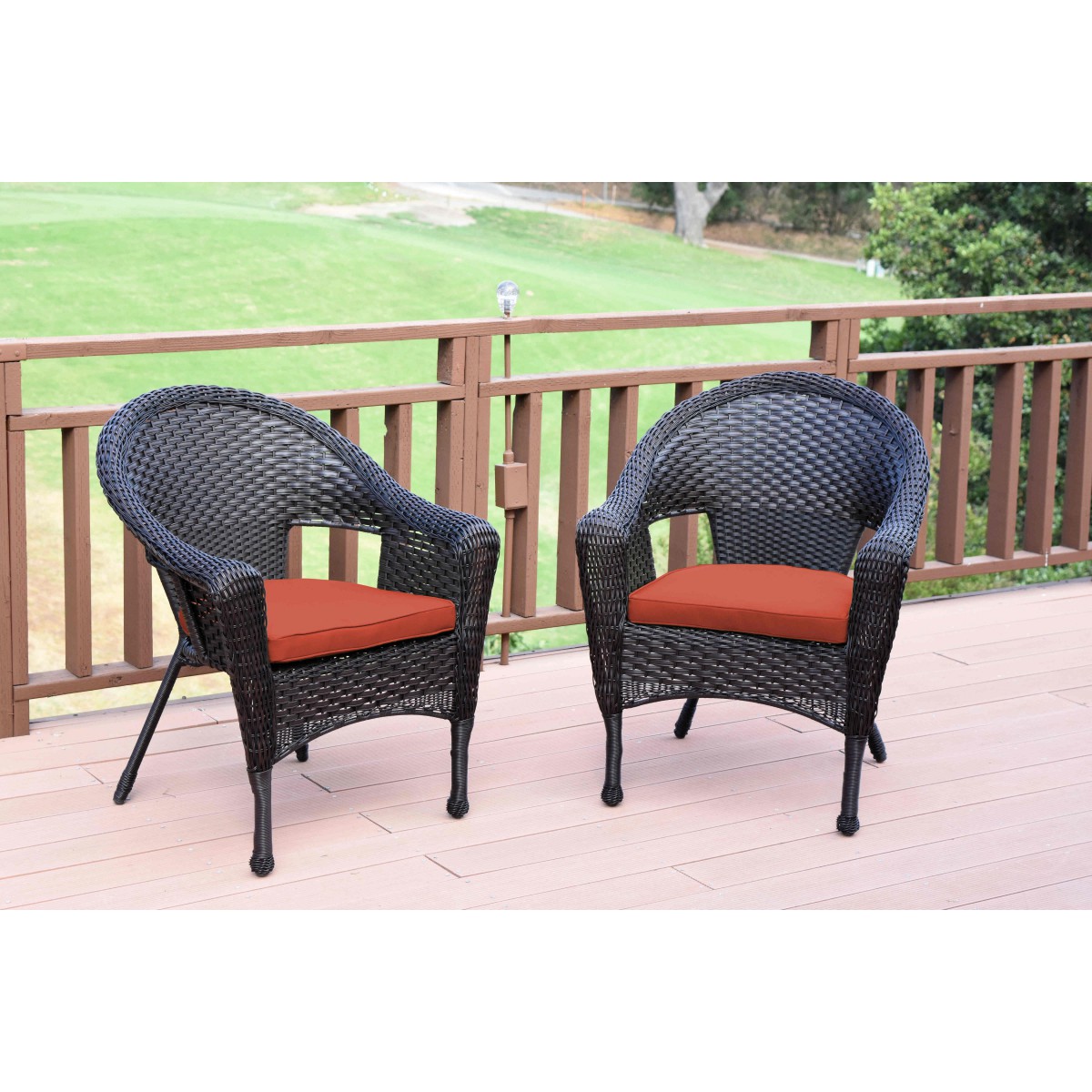 Set of 2 Resin Wicker Clark Single Chair with Brick Red Cushion