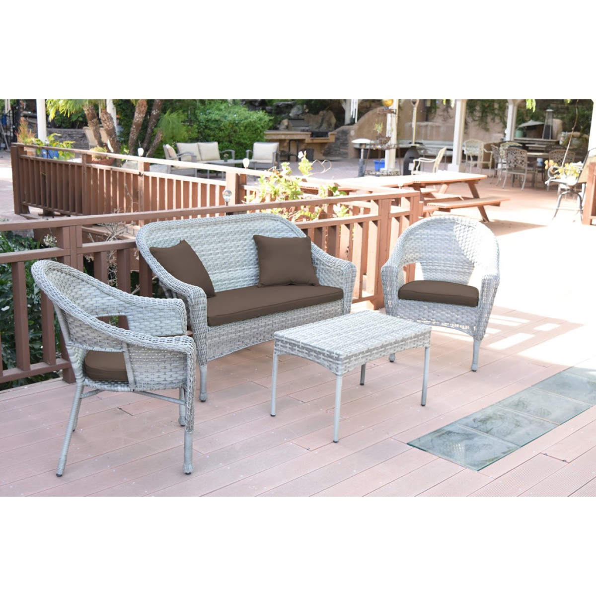 4pcs Grey Resin Wicker Clark Conversation Set with 2 inch Brown Cushion