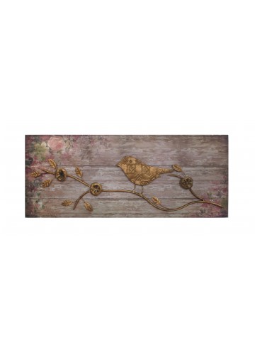 Decorative Metallic Bird With Wood Base (Tan)