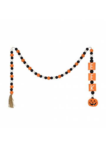 5FT Halloween Wooden Beaded EEK Pumpkin Garlands with Tassels