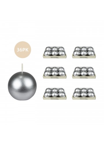 3 Inch Metallic Silver Ball Candles (36pcs/Case) Bulk