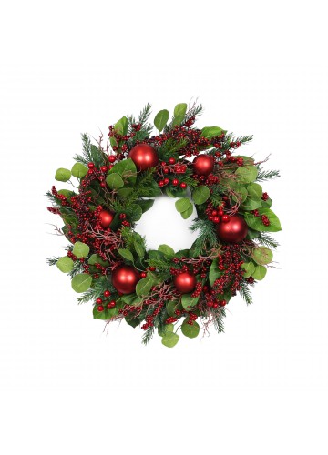 26 inch Eucalyptus Christmas Wreath with Red Berries