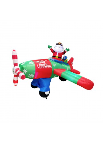 8FT Long Inflatable Santa Flies A Plane