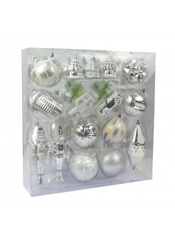 36 Pcs Mix Christmas Ornament-Silver Ans White