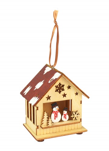 Wooden Christmas Scene Led Hanging Ornament