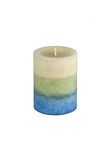 3 x 4 Inch Tritone BL/GRN/WHT Scented Pillar Candle