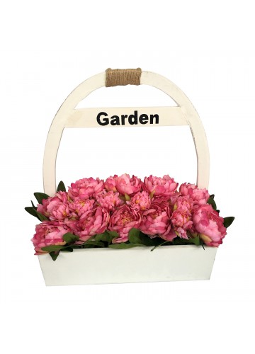 16.5 Inch Peony with wooden Basket