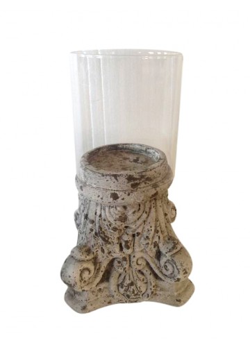 CERAMIC CANDLEHOLDER WITH GLASS