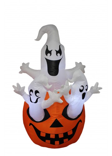 5Ft Three White Ghosts On Pumpkin Inflatable