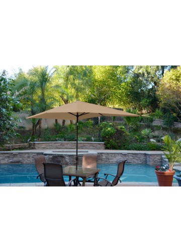 6.5ft. x 10ft. Aluminum Patio Market Umbrella Tilt with Crank - Brown Fabric/Black Pole