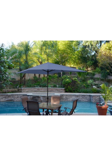 6.5ft. x 10ft. Aluminum Patio Market Umbrella Tilt with Crank - Blue Fabric/Black Pole