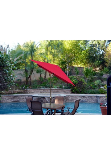 6.5ft. x 10ft. Aluminum Patio Market Umbrella Tilt with Crank - Red Fabric/Champagne  Pole