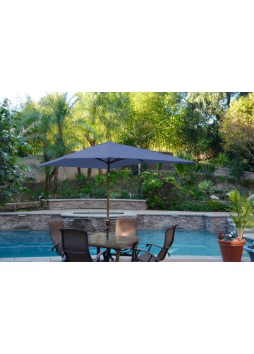 6.5ft. x 10ft. Aluminum Patio Market Umbrella Tilt with Crank - Blue Fabric/Champagne  Pole