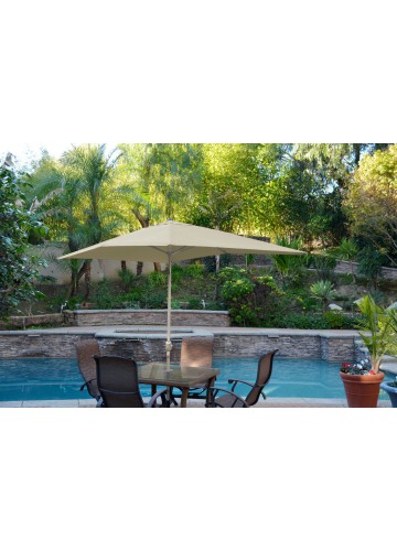 6.5ft. x 10ft. Aluminum Patio Market Umbrella Tilt with Crank - Tan Fabric/Grey Pole