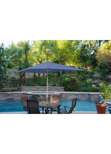 6.5ft. x 10ft. Aluminum Patio Market Umbrella Tilt with Crank - Blue Fabric/Grey Pole