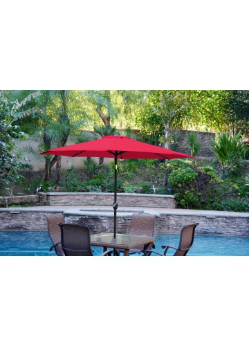 9ft. Aluminum Patio Market Umbrella Tilt with Crank - Red Fabric/Black Pole