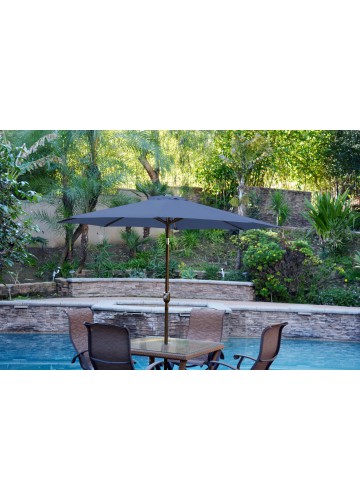 9ft. Aluminum Patio Market Umbrella Tilt with Crank - Blue Fabric/Champagne Pole