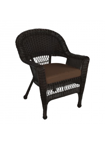 Espresso Wicker Chair With Brown Cushion