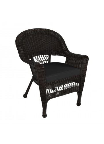Espresso Wicker Chair With Black Cushion