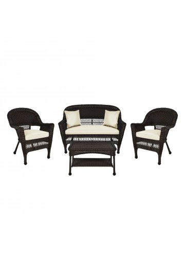 4pc Espresso Wicker Conversation Set - Ivory Cushion
