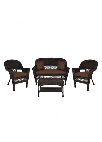 4pc Espresso Wicker Conversation Set - Brown Cushions