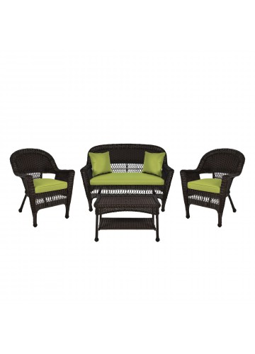 4pc Espresso Wicker Conversation Set - Sage Green Cushions
