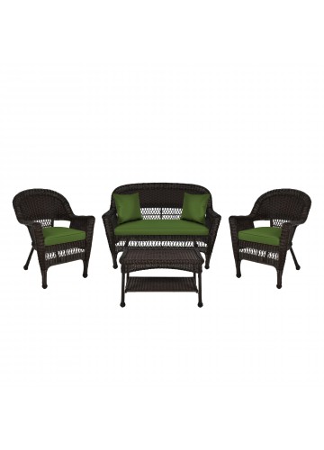 4pc Espresso Wicker Conversation Set - Hunter Green Cushion