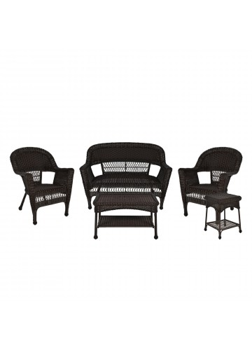 5pc Espresso Wicker Conversation Set Without Cushion