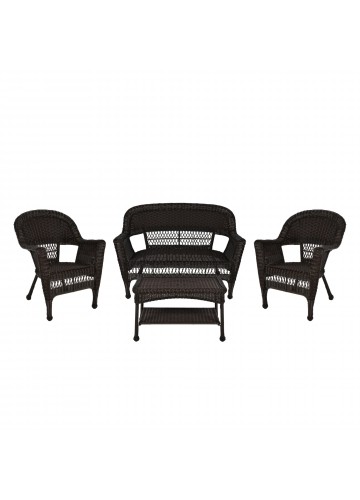 4pc Espresso Wicker Conversation Set Without Cushion
