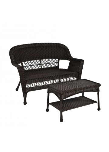 Espresso Wicker Patio Love Seat And Coffee Table Set Without Cushion